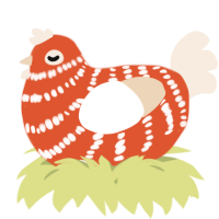 A vermilion and cream chicken with a bar pattern