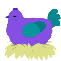 A blurple and teal chicken