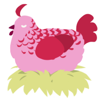 A pink and crimson chicken with a half-lace pattern