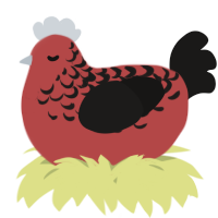 A red and sable chicken with a half-lace pattern