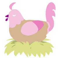 A beige and pink chicken with a head pattern