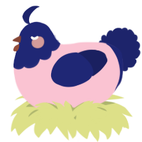 A rose and navy chicken with a head pattern