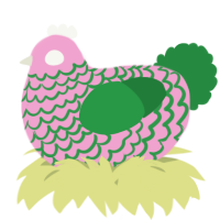 A pink and viridian chicken with a lace pattern
