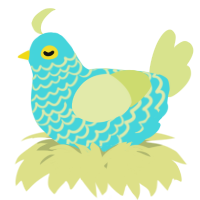A aqua and lemon chicken with a lace pattern