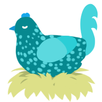 A teal and aqua chicken with a speckle pattern