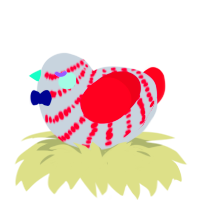 TK, a mist and crimson chicken with a bar pattern