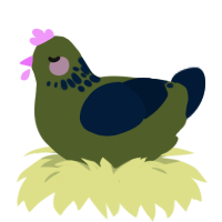 leaves, a olive and tumblr chicken with a neck-speckle pattern