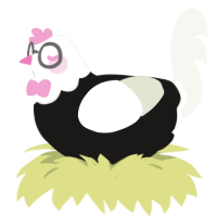 tybalt, a sable and white chicken with a head pattern