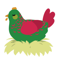 A viridian and crimson chicken with a half-lace pattern