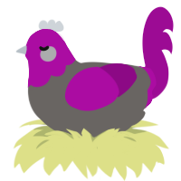 2014 Dip Dye, a grey and plum chicken with a head pattern