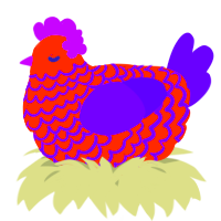 A vermilion and violet chicken with a lace pattern