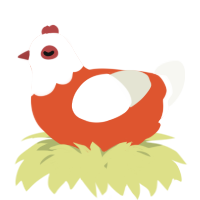 A vermilion and white chicken with a head pattern