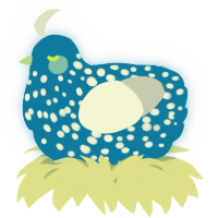 A sapphire and mist chicken with a speckle pattern