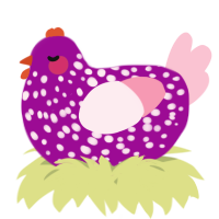 A plum and rose chicken with a speckle pattern