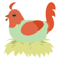 A gluppy and vermilion chicken with a head pattern