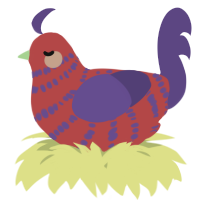 A red and overcast chicken with a bar pattern