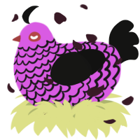 A orchid and black chicken with a lace pattern