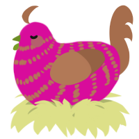 A fuchsia and brown chicken with a bar pattern