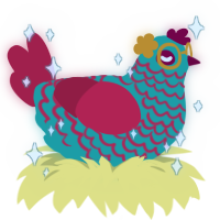 Lotus, a turquoise and crimson chicken with a lace pattern