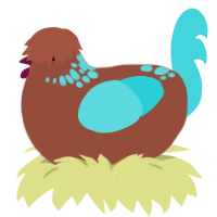 A russet and aqua chicken with a neck-speckle pattern