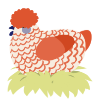 A cream and vermilion chicken with a lace pattern