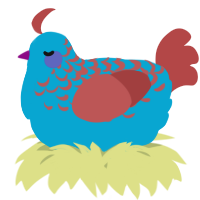 A cerulean and red chicken with a half-lace pattern