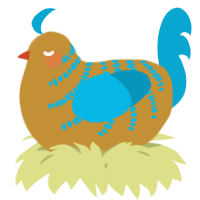 A gold and cerulean chicken with a half-bar pattern