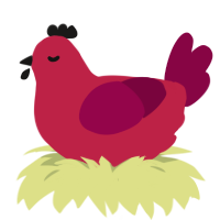 A crimson and maroon chicken