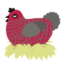 A crimson and grey chicken with a lace pattern