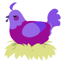A plum and blurple chicken with a head pattern