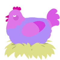 A lilac and orchid chicken with a head pattern