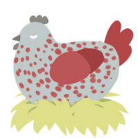 A silver and red chicken with a speckle pattern