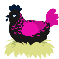 Panic, a sable and fuchsia chicken with a half-lace pattern