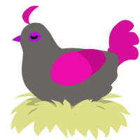 Piece, a grey and fuchsia chicken