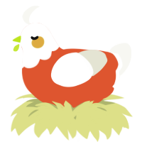 A vermilion and white chicken with a head pattern
