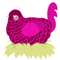 A maroon and fuchsia chicken with a lace pattern