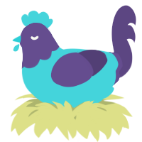 A aqua and overcast chicken with a head pattern