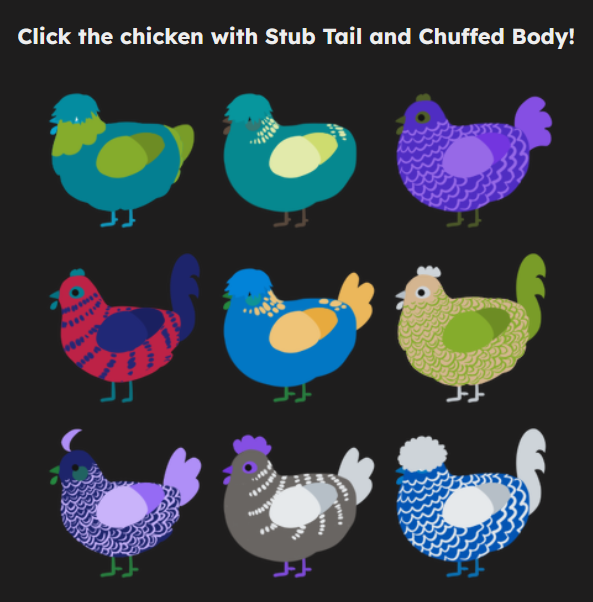 A grid of 9 chickens.
